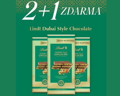 EXTRA akce 2+1 zdarma na tabulkové čokolády Lindt Dubai Style